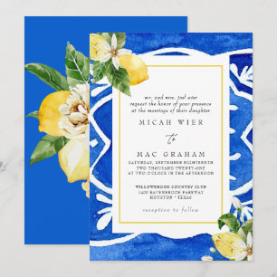 Elegant Mediterranean Floral & Lemon Wedding Invitation