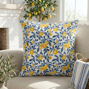 Elegant Mediterranean Lemon Botanical  Cushion