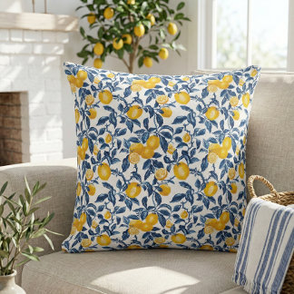 Elegant Mediterranean Lemon Botanical  Cushion