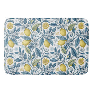 Elegant Mediterranean Lemon Botanical Navy Bath Mat