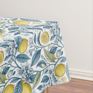 Elegant Mediterranean Lemon Botanical Navy Tablecloth