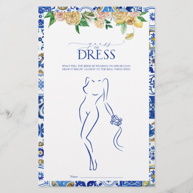 Elegant Mediterranean Lemon Bridal Shower Game (Front)