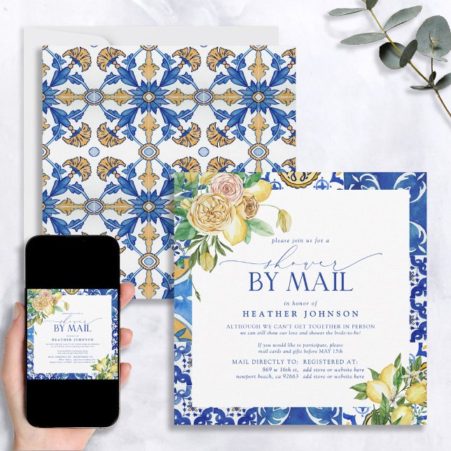 Elegant Mediterranean Lemon Bridal Shower Mail Invitation (Creator Uploaded)