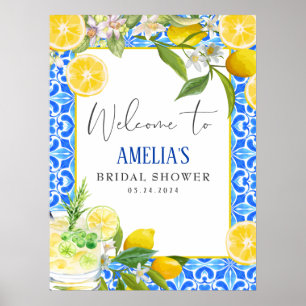 Elegant Mediterranean Lemon Bridal Shower Welcome Poster
