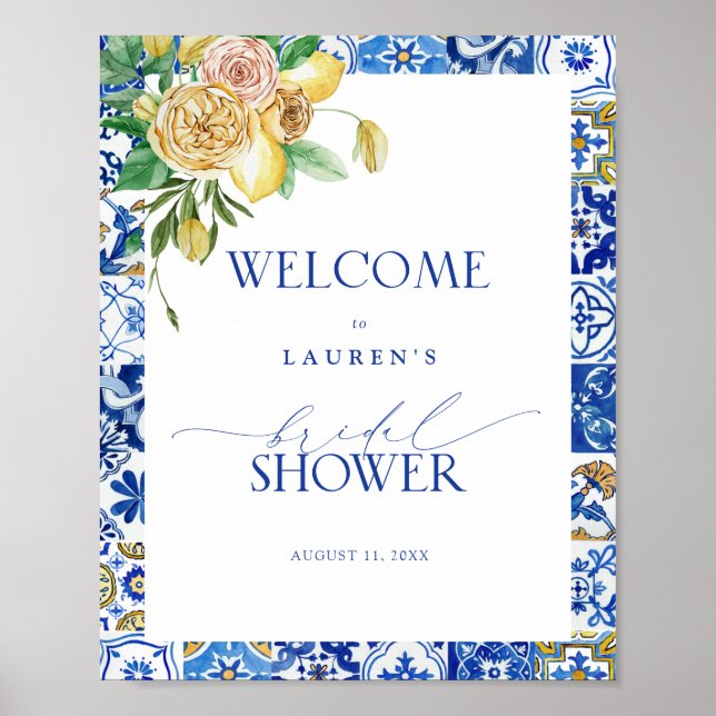  Elegant Mediterranean Lemon Bridal Shower Welcome Poster (Front)