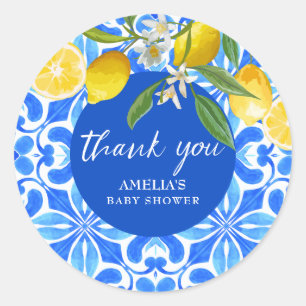 Elegant Mediterranean Lemon citrus Baby Shower  Classic Round Sticker