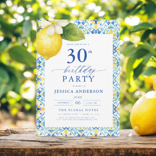 Elegant Mediterranean Lemon Floral 30th Birthday Invitation
