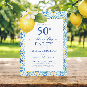 Elegant Mediterranean Lemon Floral 50th Birthday Invitation