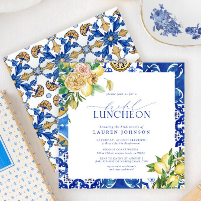 Elegant Mediterranean Lemon Floral Bridal Luncheon Invitation (Creator Uploaded)