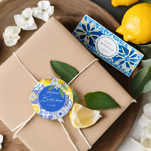 Elegant Mediterranean Lemon Floral Bridal Shower  Classic Round Sticker