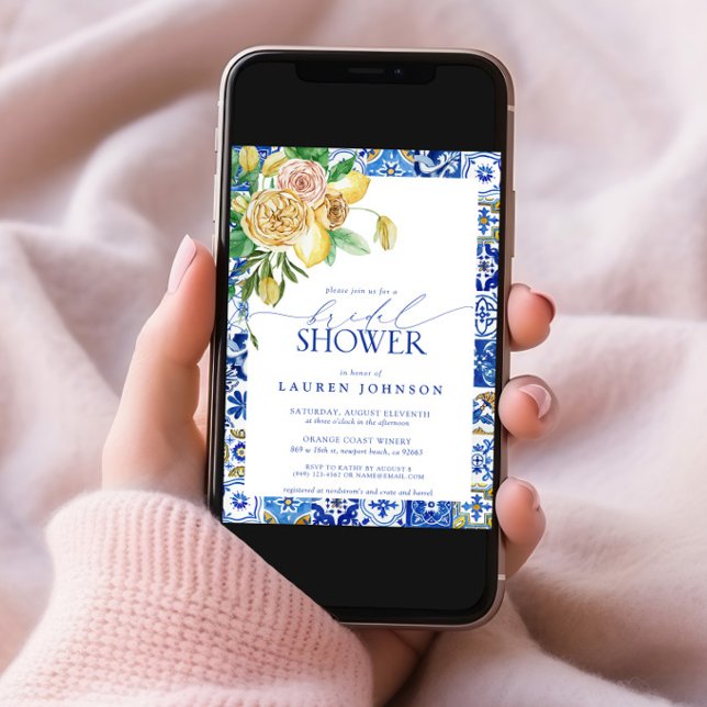 Elegant Mediterranean Lemon Floral Bridal Shower Invitation (Creator Uploaded)