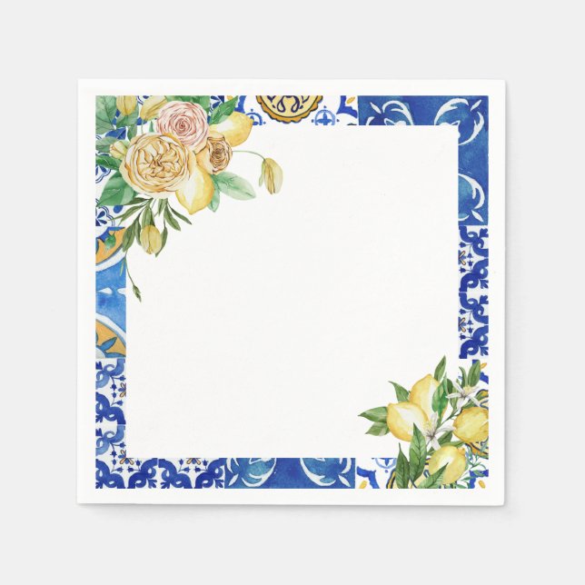 Elegant Mediterranean Lemon Floral Bridal Shower Napkin (Front)