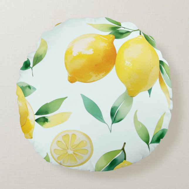 Elegant Mediterranean Lemon Floral Bridal Shower   Round Cushion (Front)
