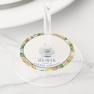 Elegant Mediterranean Lemon Floral Bridal Shower Wine Glass Tag