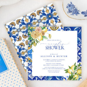 Elegant Mediterranean Lemon Floral Couples Shower Invitation