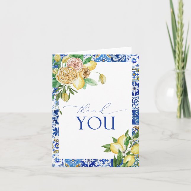 Elegant Mediterranean Lemon Floral Thank You Card (Front)
