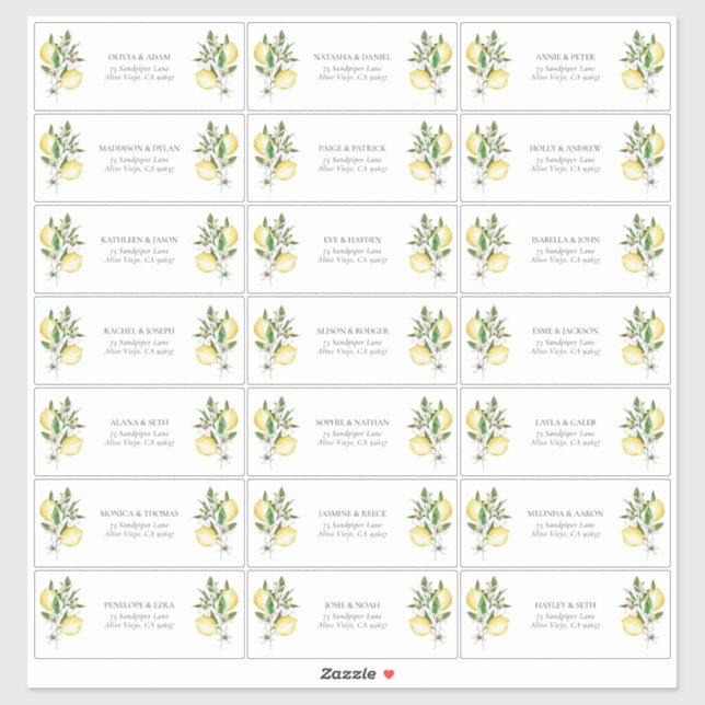 Elegant Mediterranean Lemon Shower Guest Address (Sheet)