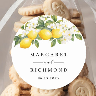 Elegant Mediterranean Lemon Wedding Classic Round Sticker