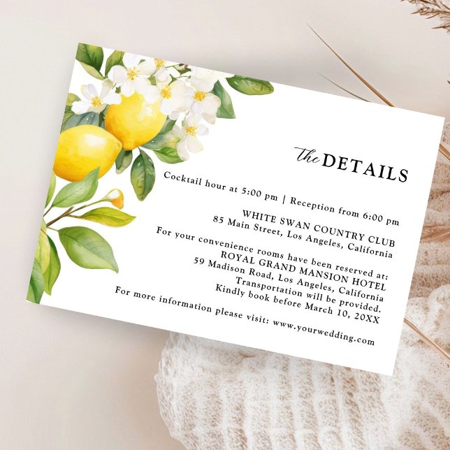 Elegant Mediterranean Lemon Wedding Detail Enclosure Card (Creator Uploaded)