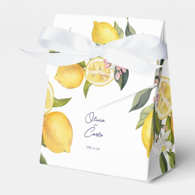 Elegant  Mediterranean Lemons Destination Wedding Favour Box (Front Side)