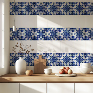 Elegant Mediterranean Navy Blue White Pattern Tile