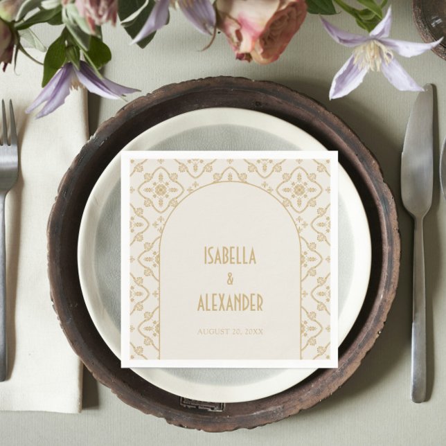 Elegant Mediterranean Tile Arch Wedding Napkin (Creator Uploaded)