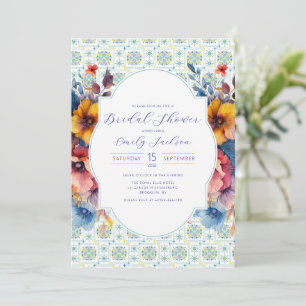 Elegant Mediterranean Tiles Vibrant Floral Invitation