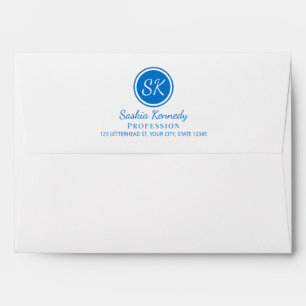 Elegant Medium Blue Professional Monogram Business Envelope