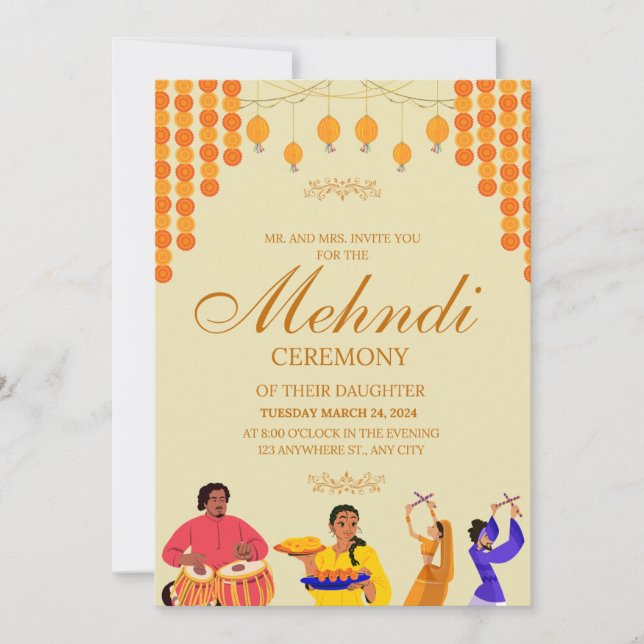 Elegant Mehndi Ceremony Invitation Card  (Front)