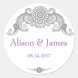 Elegant Mehndi design round stickers-black Classic Round Sticker