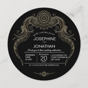 Elegant Mehndi Design wedding invitation-black Invitation