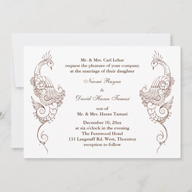 Elegant Mehndi Peacock Wedding Invitation (Front)