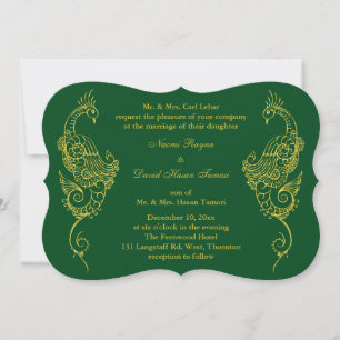 Elegant Mehndi Peacock Wedding Invitation - Green