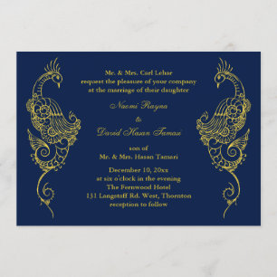 Elegant Mehndi Peacock Wedding Invitation - Navy