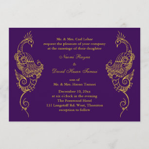 Elegant Mehndi Peacock Wedding Invitation - Purple