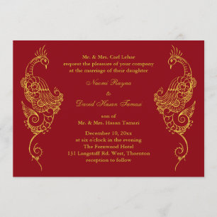 Elegant Mehndi Peacock Wedding Invitation - Red