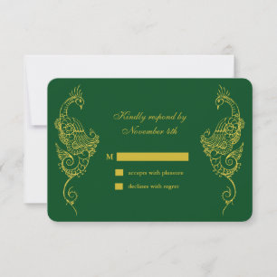 Elegant Mehndi Peacock Wedding RSVP - green