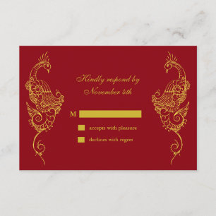 Elegant Mehndi Peacock Wedding RSVP - red Card