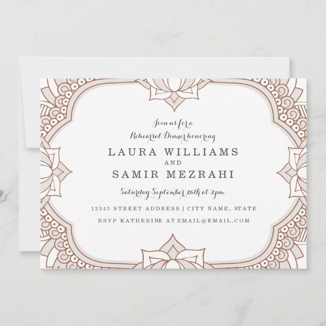 Elegant Mehndi Rehearsal Dinner Invitation (Front)