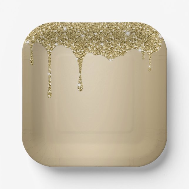 Elegant Melting Gold Glittery Glam Paper Plate (Front)