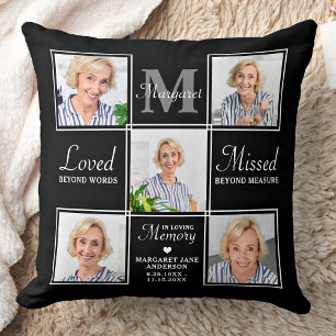 Elegant Memorial 5 Photo Collage Remembrance  Cushion