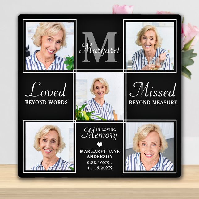 Elegant Memorial 5 Photo Collage Remembrance  Plaque (Creator Uploaded)