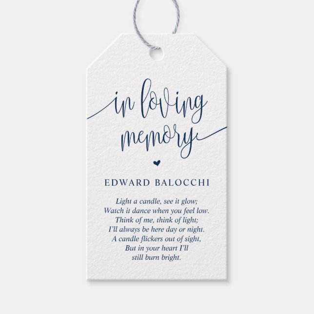 Elegant, Memorial Candle, Funeral Service Tag (Front)