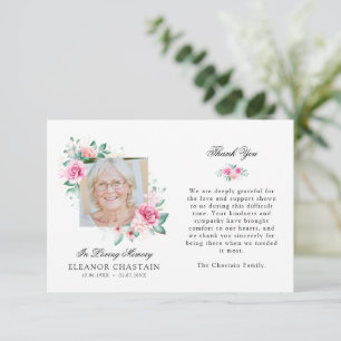 Elegant Memorial Floral Photo Funeral Memorial Thank You Card