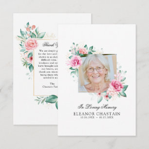 Elegant Memorial Floral Photo Funeral Memorial Thank You Card