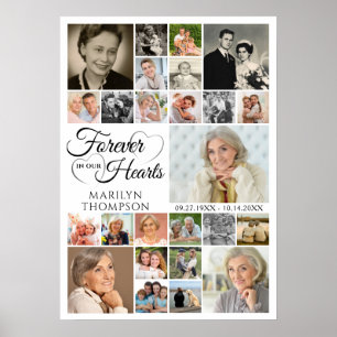 Elegant Memorial Forever in our Hearts 25 Photo Poster