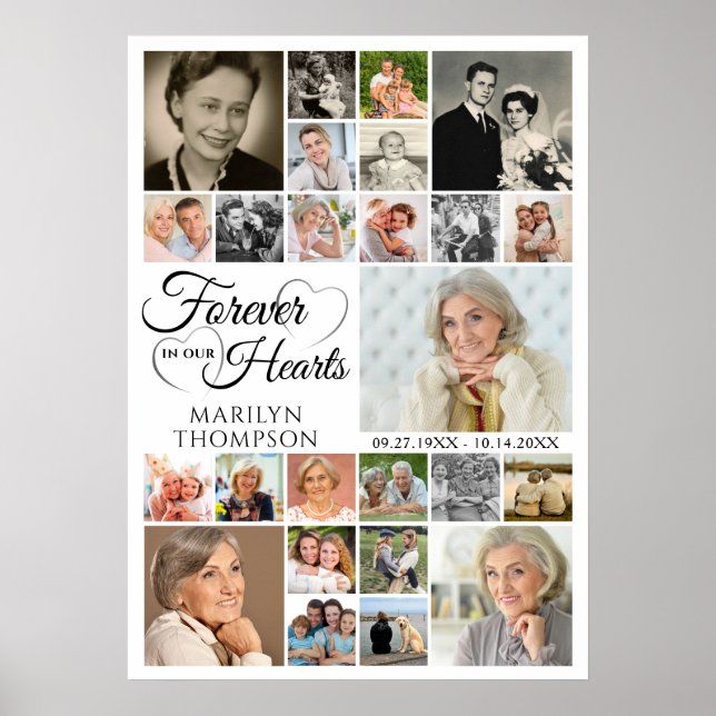 Elegant Memorial Forever in our Hearts 25 Photo Poster (Front)