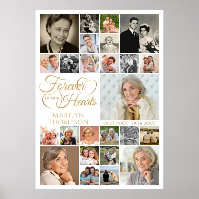 Elegant Memorial Forever in our Hearts 25 Photo Poster (Front)