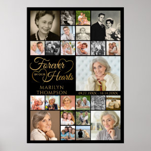 Elegant Memorial Forever in our Hearts 25 Photo Poster