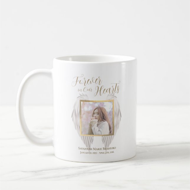 Elegant Memorial Forever in Our Hearts Photo Coffee Mug (Left)